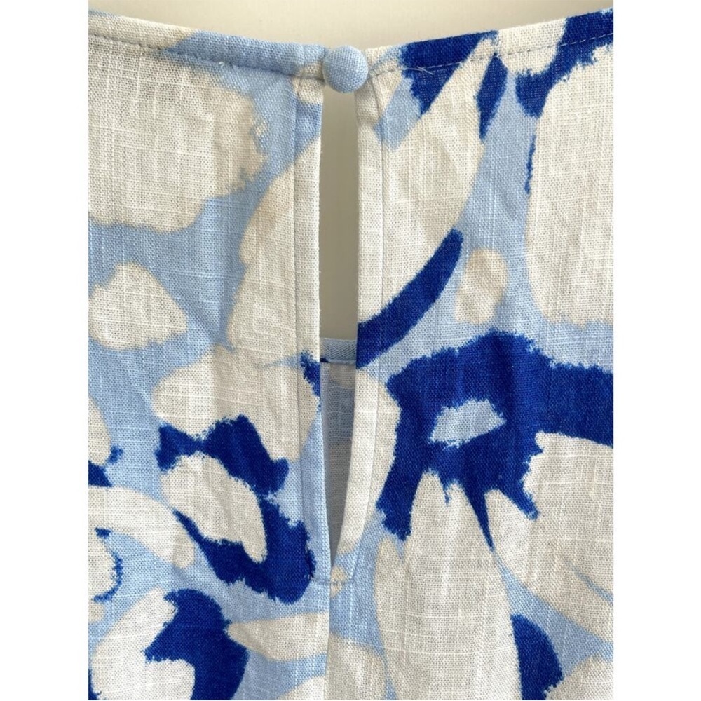 Loft XL Linen Blend Dress Blue Floral A-Line Vacation SPRING WEDDING GUEST DRESS - Picture 10 of 12